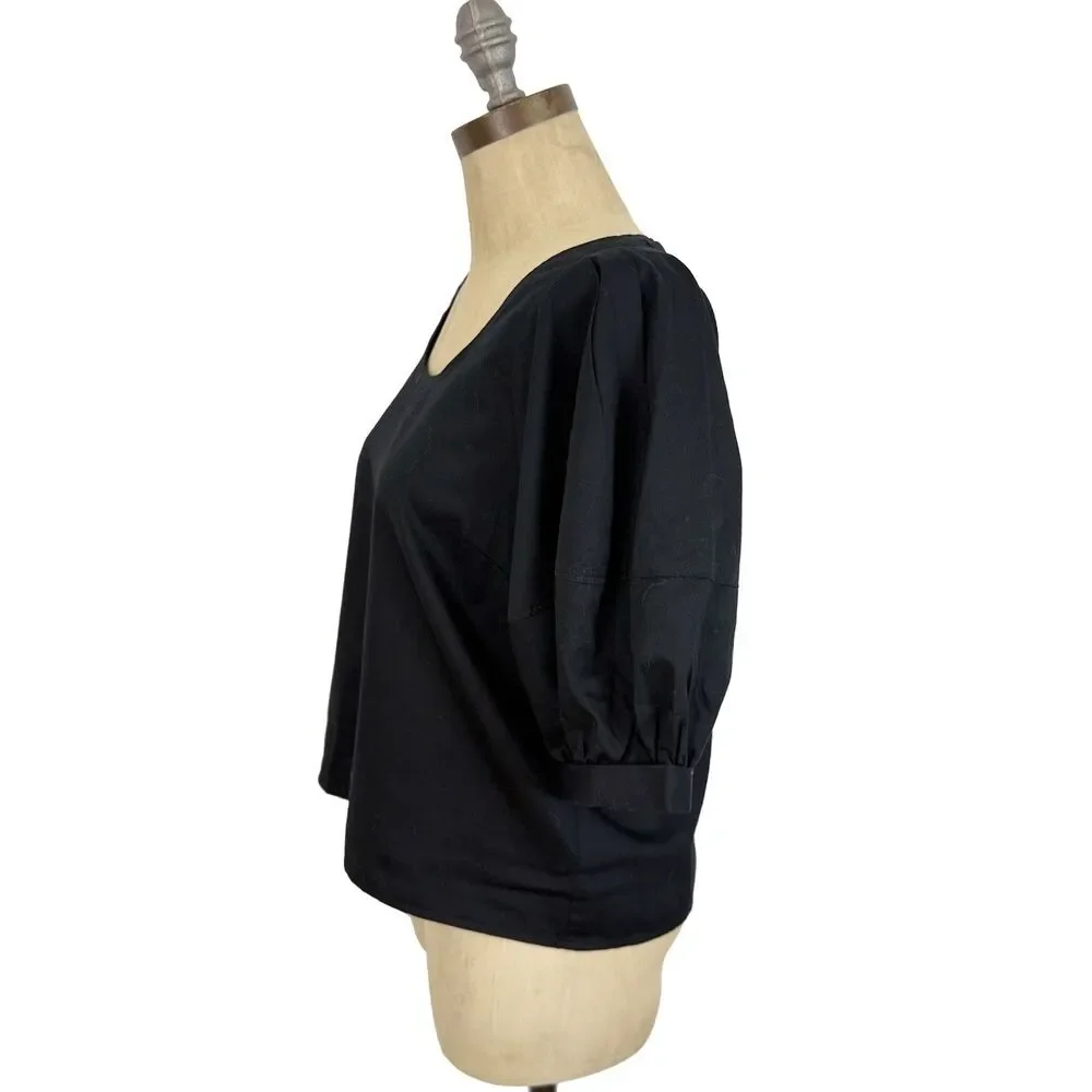MADEWELL Relaxed Scoopneck Short Puff Sleeve Top L True Black Office NWT B80